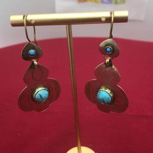 Turkman Style Tribal Dangling Earrings, Stones Antique Earrings, Kuchi Boho